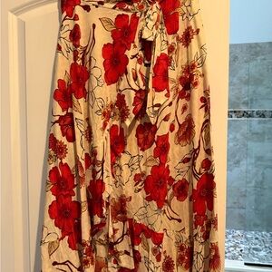 Floral Red and Cream Women's Skirt wrap tie